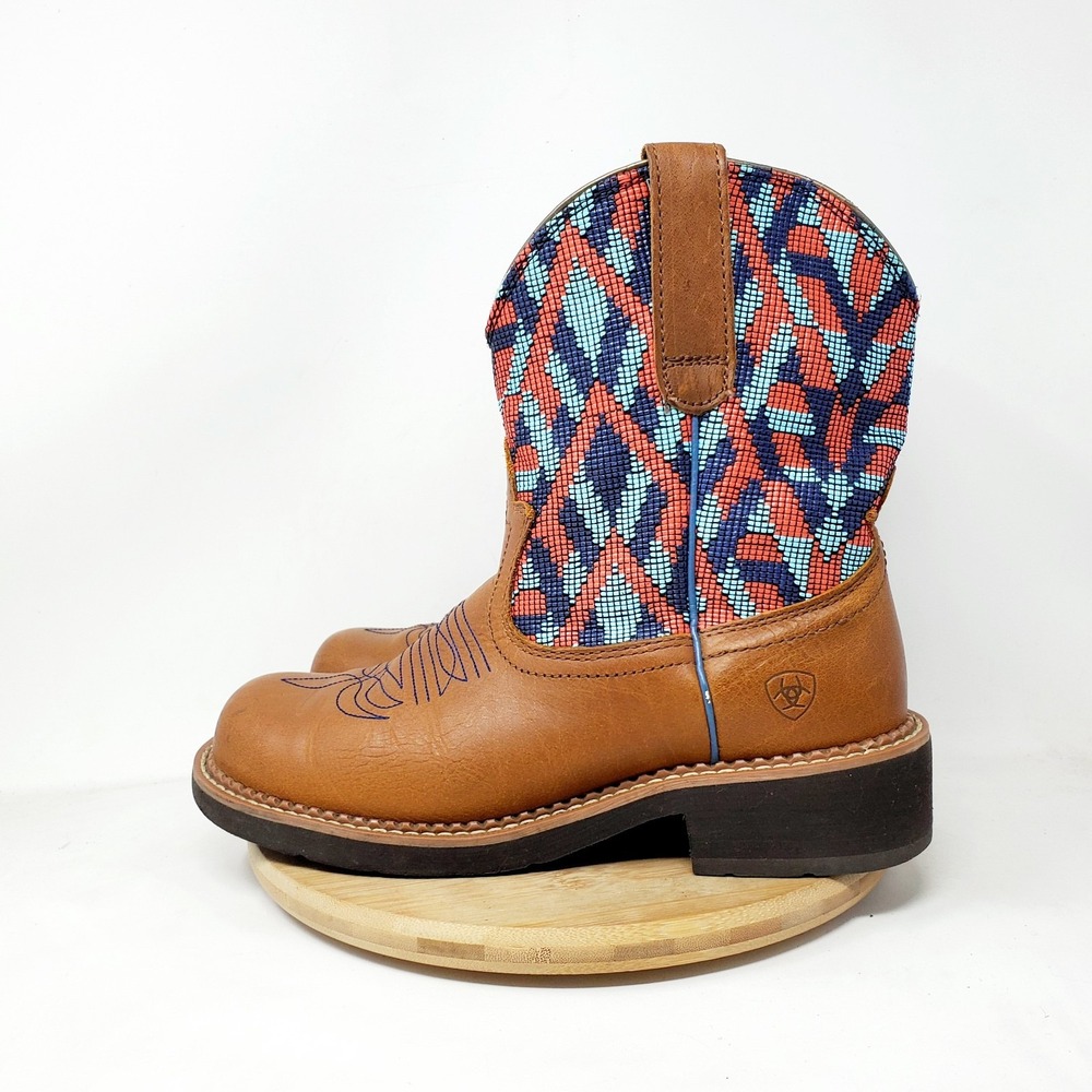 Ariat Fatbaby Boots Womens 8.5 Brown Geometric Print Cowboy Western Shoes